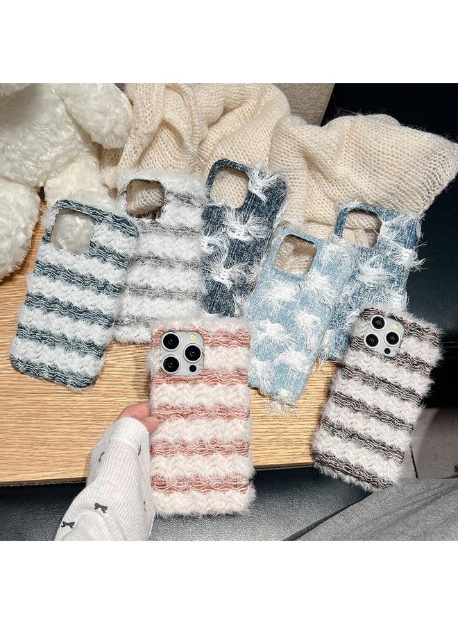 erorex Case For iPhone 15 Plus Striped Fabric Plush TPU Phone Case - Image 2