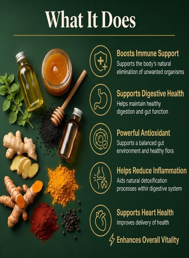 PURETREX Organic Oil of Oregano Drops with Black Seed Oil, Wild Herbal Extract 93% Carvacrol, Liquid Tincture with Ginger & Manuka Honey UMF 25+, High Potency Botanical Blend, 60ml - Image 3