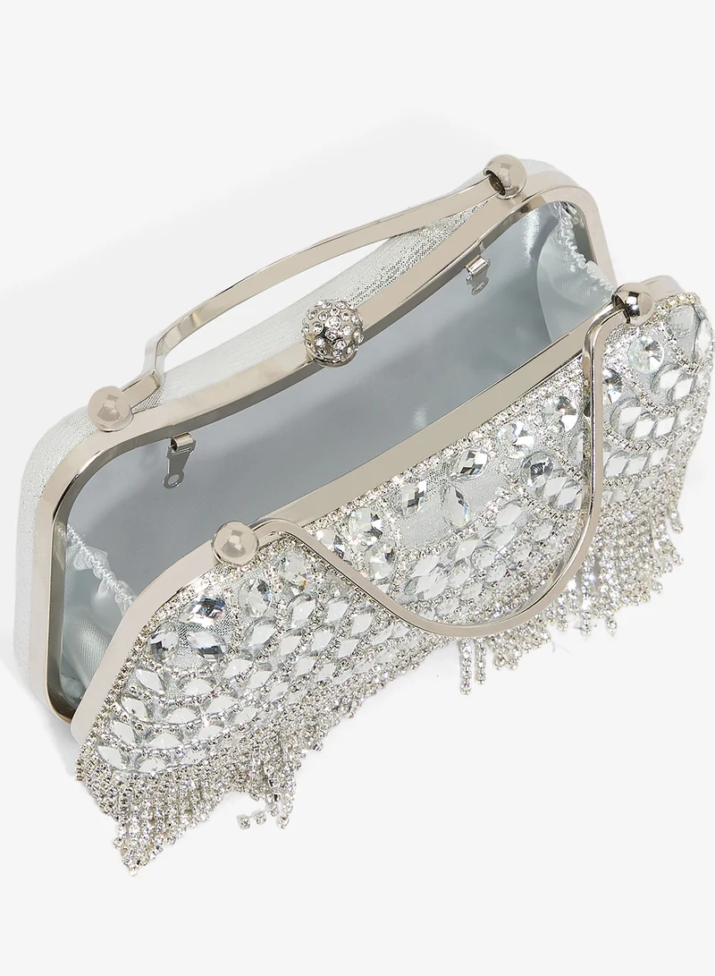Khizana  Silver Metallic Embellished Detailed Clutch for Women | Best Price UAE