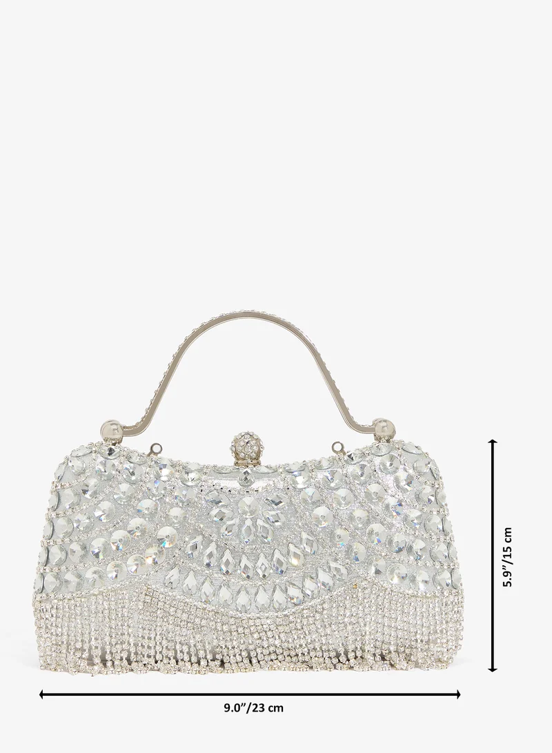 Khizana  Silver Metallic Embellished Detailed Clutch for Women | Best Price UAE
