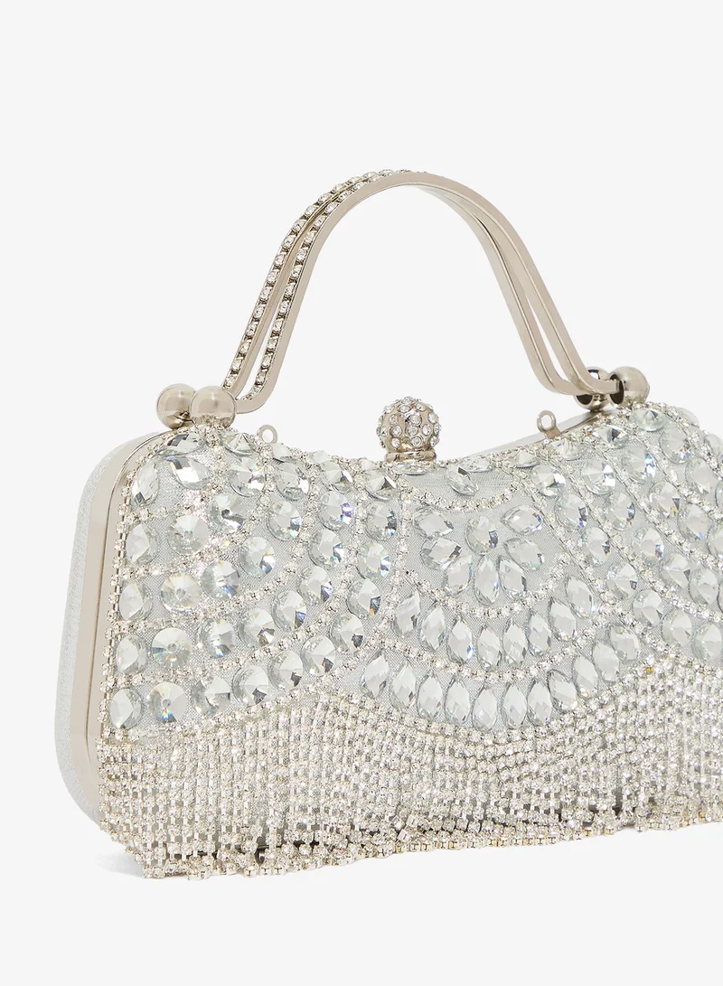 Khizana  Silver Metallic Embellished Detailed Clutch for Women | Best Price UAE