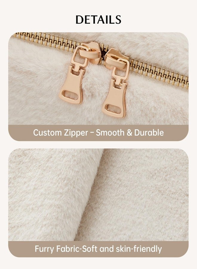 EACHY Travel Makeup Bag,Cute Faux Fur Cosmetic Bag for Women,Portable 180°Wide-Open Flat Toiletry Bag,Large Capacity Makeup Pouch Make up Organizer with Divider and Handle - Image 5