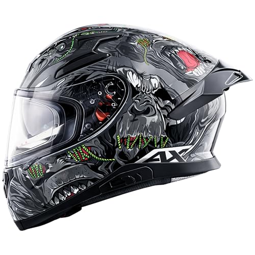 Axor Apex Ascetic Motorcycle Helmet | Triple Certified (ISI/DOT/ECE) | Bold Monkey Graphic, Anti-Scratch Visor, Lightweight & Safe Design for Street and Touring Riders- Stone Black Grey, Size: M - Image 1