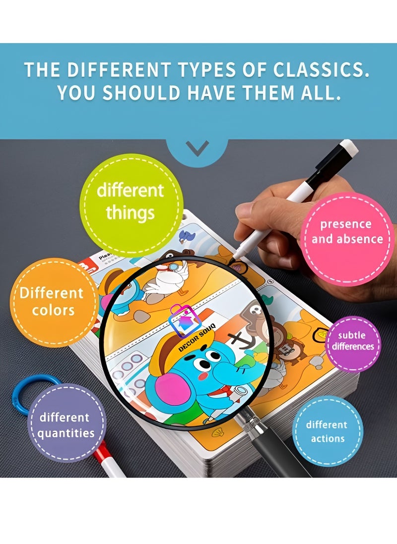 سوق الديكور لعبة ألغاز Find the Difference المستوى 3 - تتضمن 10 مجموعات بطاقات، 2 علامة مع ممحاة - نشاط بصري جذاب للأطفال والكبار - تعزيز الملاحظة والتركيز والمهارات الإدراكية - رسوم توضيحية ملونة مصممة للتعلم والمتعة - حلقة تخزين متينة وقابلة للحمل - مثالية للمنزل أو الفصول الدراسية أو السفر - تحدٍ تفاعلي لجميع الأعمار - شحذ التفكير النقدي مع كل لغز - لعبة تعليمية مثالية للنمو والترفيه - مواد عالية الجودة للاستخدام طويل الأمد  - Image 3