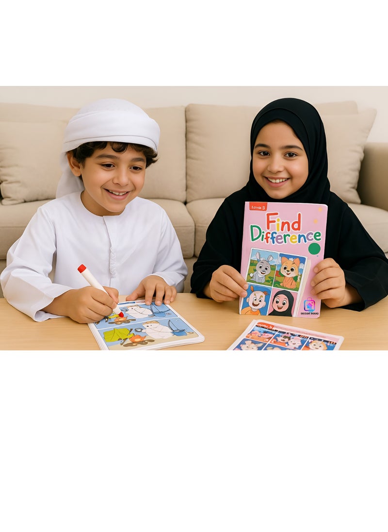 سوق الديكور لعبة ألغاز Find the Difference المستوى 3 - تتضمن 10 مجموعات بطاقات، 2 علامة مع ممحاة - نشاط بصري جذاب للأطفال والكبار - تعزيز الملاحظة والتركيز والمهارات الإدراكية - رسوم توضيحية ملونة مصممة للتعلم والمتعة - حلقة تخزين متينة وقابلة للحمل - مثالية للمنزل أو الفصول الدراسية أو السفر - تحدٍ تفاعلي لجميع الأعمار - شحذ التفكير النقدي مع كل لغز - لعبة تعليمية مثالية للنمو والترفيه - مواد عالية الجودة للاستخدام طويل الأمد  - Image 1