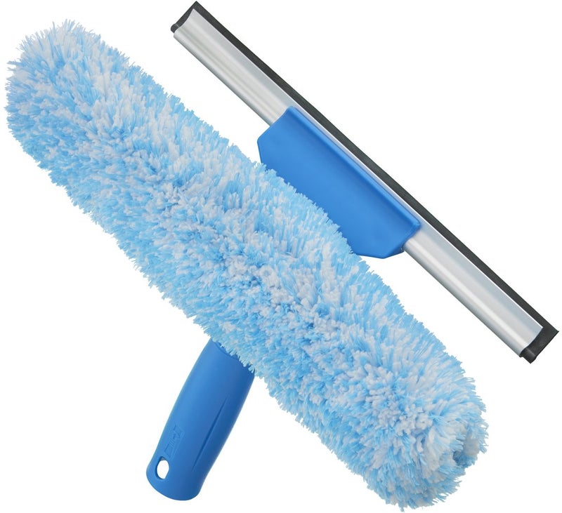 Unger Professional 2-in-1 Squeegee & Scrubber - 10” Window Cleaning Tool – Cleaning Supplies, Squeegee for Window Cleaning, Commercial & Residential Use, Microfiber Sleeve - Image 1