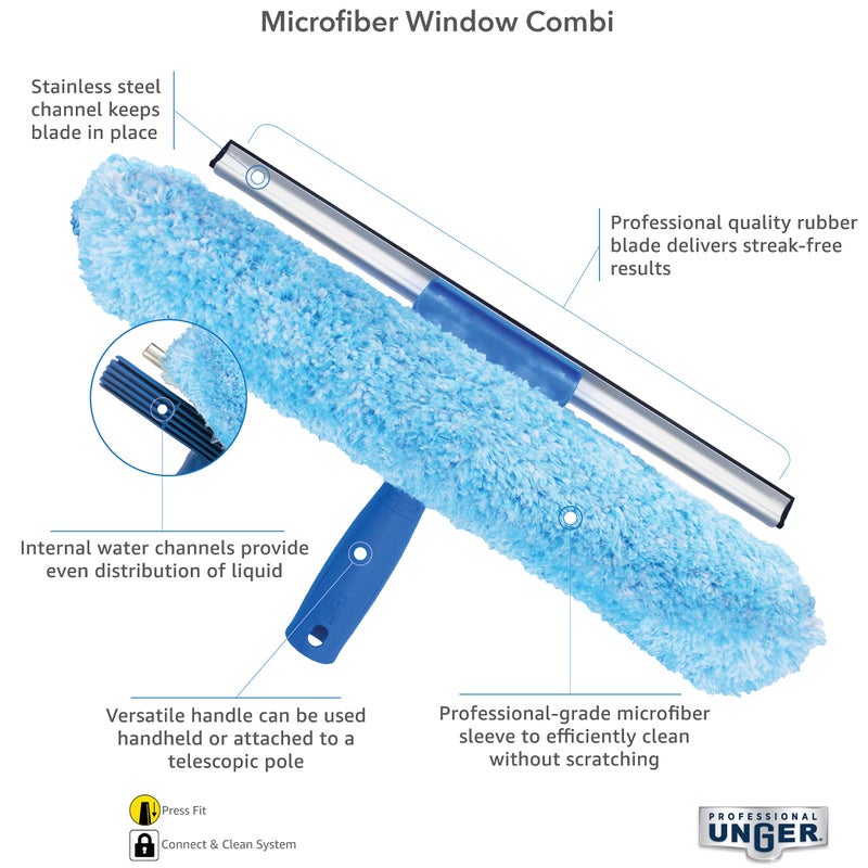 Unger Professional 2-in-1 Squeegee & Scrubber - 10” Window Cleaning Tool – Cleaning Supplies, Squeegee for Window Cleaning, Commercial & Residential Use, Microfiber Sleeve - Image 2