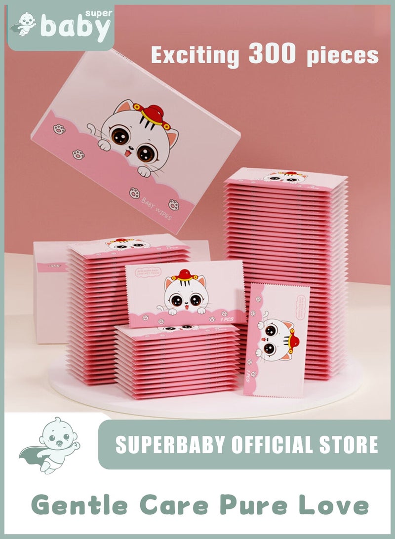 سوبر بيبي مناديل العناية الطبيعية للأطفال بأغلفة فردية، مناديل محمولة بالماء، خالية من العطور ومناسبة للبشرة الحساسة، عدد 300 منديل (6 علب) - Image 1