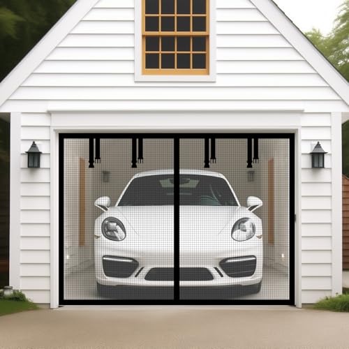 AURELIO TECH Magnetic Garage Door Screen for 1 Car 9x7 ft Single Garage Door Mesh Screen Curtain Cover Kit with Hook and Loop, Black (GSD-0009-07) - Image 1