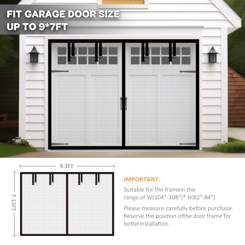 AURELIO TECH Magnetic Garage Door Screen for 1 Car 9x7 ft Single Garage Door Mesh Screen Curtain Cover Kit with Hook and Loop, Black (GSD-0009-07) - Image 2