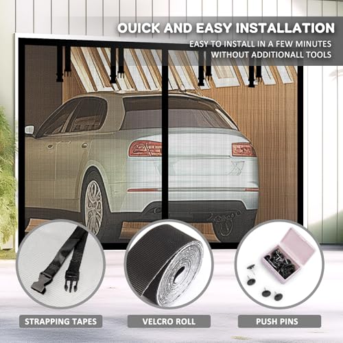 AURELIO TECH Magnetic Garage Door Screen for 1 Car 9x7 ft Single Garage Door Mesh Screen Curtain Cover Kit with Hook and Loop, Black (GSD-0009-07) - Image 4