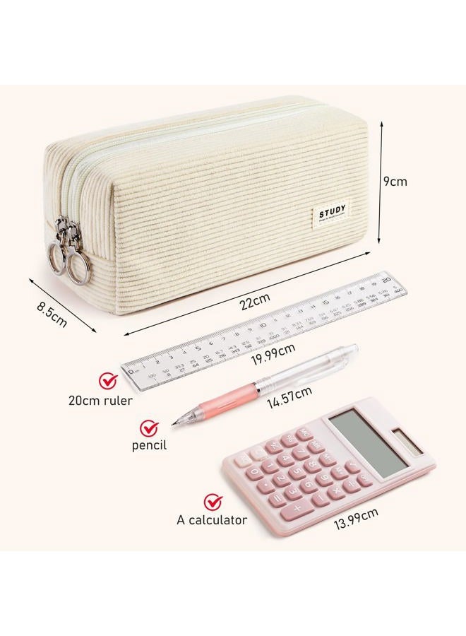 KALIDI FANCY FOREST KALIDI Large Pencil Case Corduroy Pencil Pouch Box Cute School Supplies for Teen Girls Boys, Beige - Image 5
