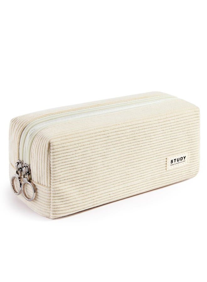 KALIDI FANCY FOREST KALIDI Large Pencil Case Corduroy Pencil Pouch Box Cute School Supplies for Teen Girls Boys, Beige - Image 1