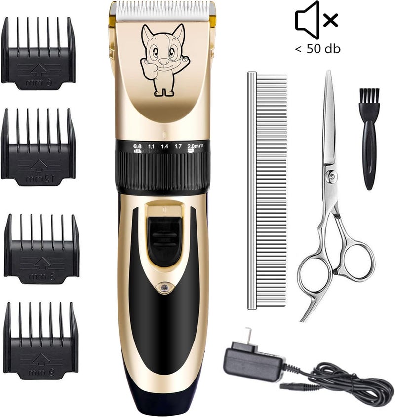 Highdas Dog Grooming Kit Clippers, Low Noise, Electric Quiet, Rechargeable, Cordless, Pet Hair Thick Coats Clippers Trimmers Set, Suitable for Dogs, Cats, and Other Pets (Gold) - Image 2