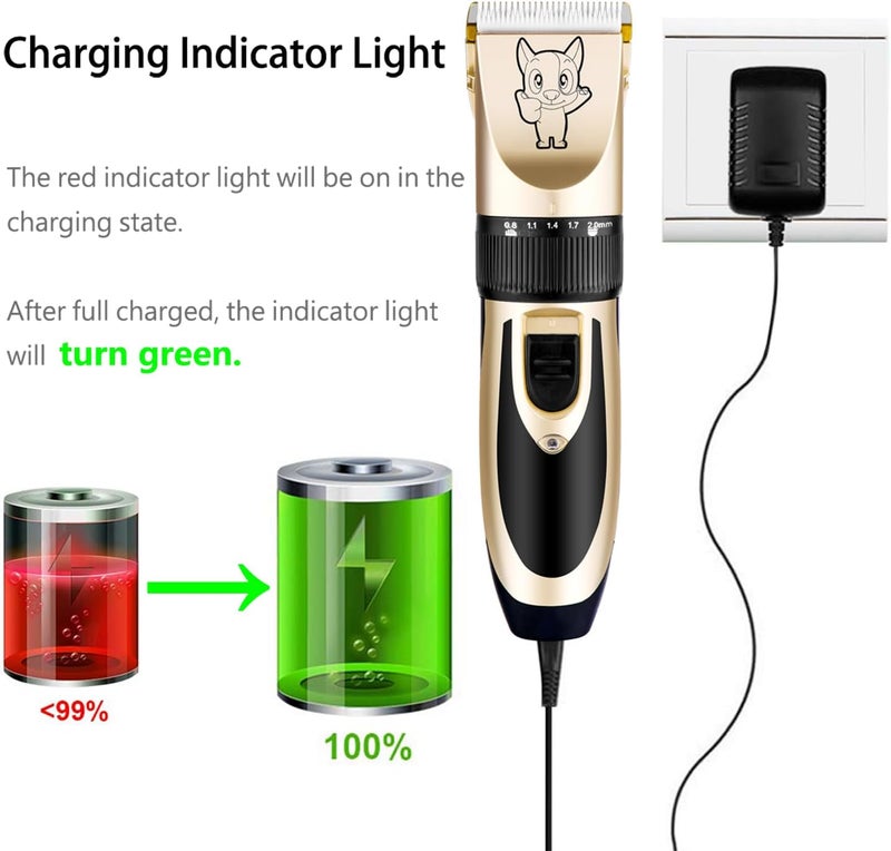Highdas Dog Grooming Kit Clippers, Low Noise, Electric Quiet, Rechargeable, Cordless, Pet Hair Thick Coats Clippers Trimmers Set, Suitable for Dogs, Cats, and Other Pets (Gold) - Image 3