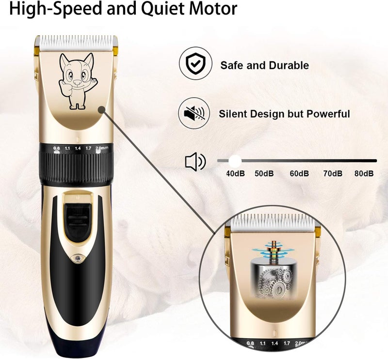 Highdas Dog Grooming Kit Clippers, Low Noise, Electric Quiet, Rechargeable, Cordless, Pet Hair Thick Coats Clippers Trimmers Set, Suitable for Dogs, Cats, and Other Pets (Gold) - Image 4
