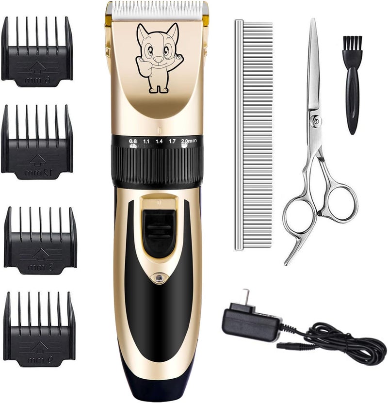 Highdas Dog Grooming Kit Clippers, Low Noise, Electric Quiet, Rechargeable, Cordless, Pet Hair Thick Coats Clippers Trimmers Set, Suitable for Dogs, Cats, and Other Pets (Gold) - Image 1