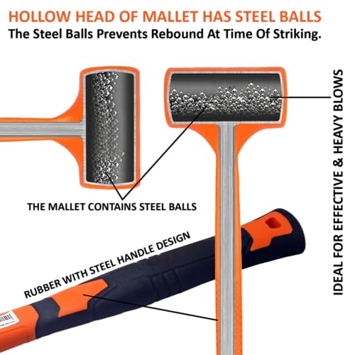 HARDEN 900g Professional Dead Blow Rubber Mallet Hammer | Integrated Non-Rebound Design with Steel Handle & Internal Steel Balls | Ideal for Tile, Marble, Woodworking & Auto Repair – 590449 - Image 4