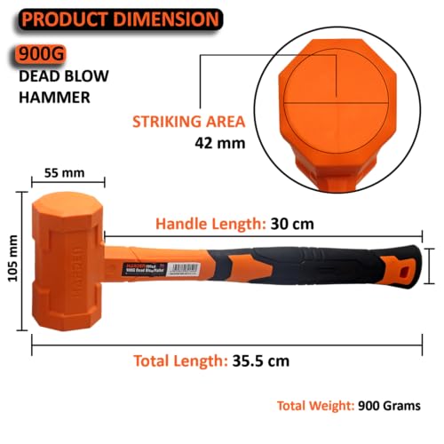 HARDEN 900g Professional Dead Blow Rubber Mallet Hammer | Integrated Non-Rebound Design with Steel Handle & Internal Steel Balls | Ideal for Tile, Marble, Woodworking & Auto Repair – 590449 - Image 2