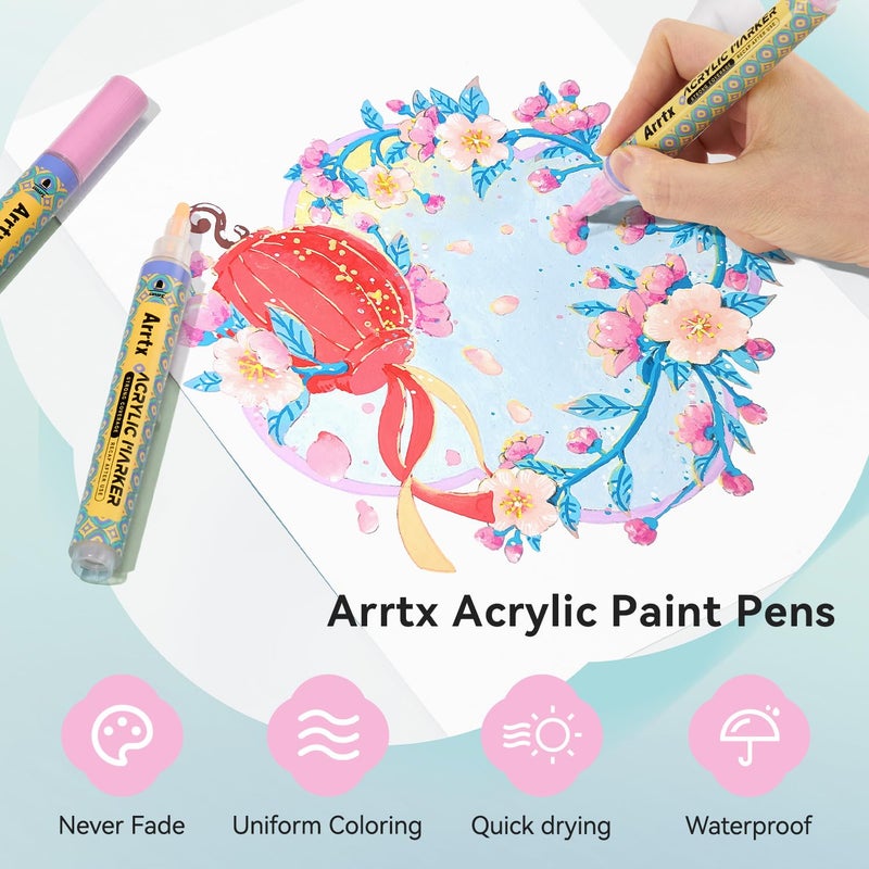Arrtx 72 Colors Acrylic Paint Pens, 3mm Medium Tip Paint Markers Paint Pens, Non Toxic, Waterbased, Quick Drying for Artists Detailing, Rock Painting, Wood, Canvas, DIY Crafts Making Art Supplies - Image 4