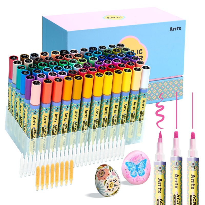 Arrtx 72 Colors Acrylic Paint Pens, 3mm Medium Tip Paint Markers Paint Pens, Non Toxic, Waterbased, Quick Drying for Artists Detailing, Rock Painting, Wood, Canvas, DIY Crafts Making Art Supplies - Image 1