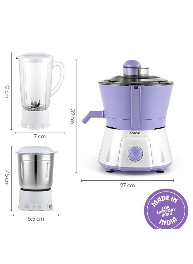 Borosil Primus III 500W Juicer Mixer Grinder | Made in India | Centrifugal Juicing Technology | 2 Jars with Pulp Collector | 3 Speed & Pulse Function | Overload Protection | 2 Year Warranty - Image 2