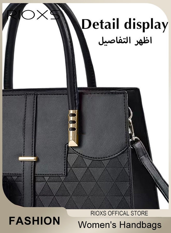 RIOXS 2 Pcs Satchel Handbag Set for Women, Women's Leather Handbags and Purses, Ladies' Large Capacity Elegant Crossbody Bag, Fashion Top Handle Shoulder Bags with Matching Clutch Wallet, Quilted Shoulder Tote Bags and Wallets, for Travel, Shopping, ating, Party, Collage and More, Black - Image 3