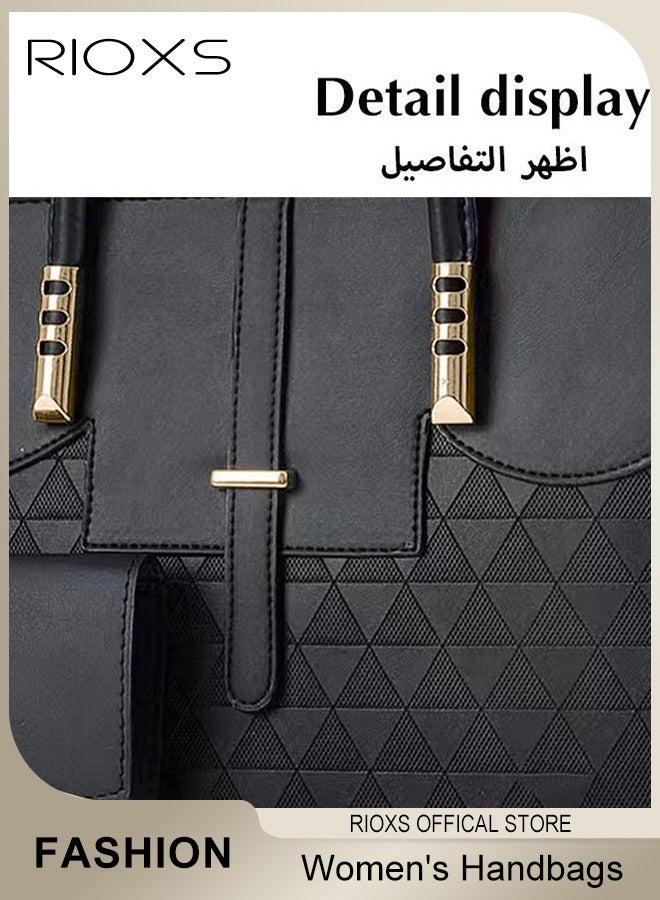 RIOXS 2 Pcs Satchel Handbag Set for Women, Women's Leather Handbags and Purses, Ladies' Large Capacity Elegant Crossbody Bag, Fashion Top Handle Shoulder Bags with Matching Clutch Wallet, Quilted Shoulder Tote Bags and Wallets, for Travel, Shopping, ating, Party, Collage and More, Black - Image 4