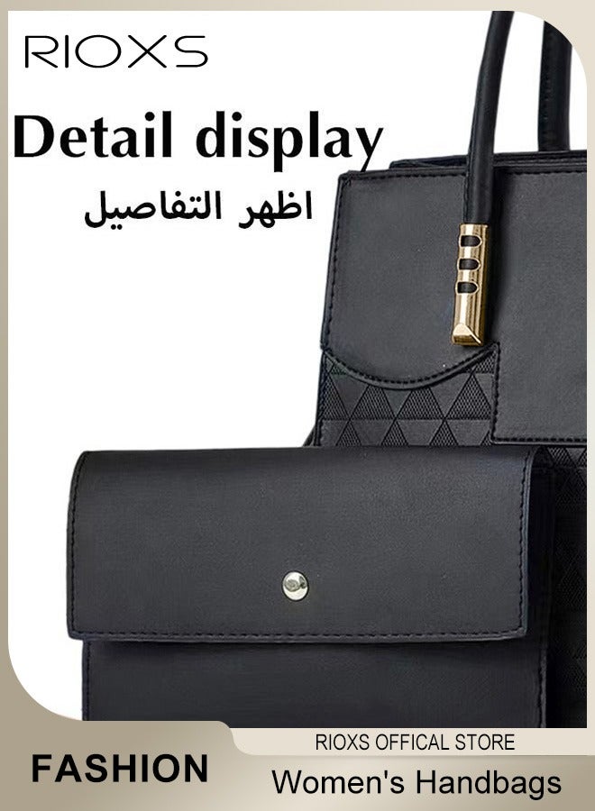 RIOXS 2 Pcs Satchel Handbag Set for Women, Women's Leather Handbags and Purses, Ladies' Large Capacity Elegant Crossbody Bag, Fashion Top Handle Shoulder Bags with Matching Clutch Wallet, Quilted Shoulder Tote Bags and Wallets, for Travel, Shopping, ating, Party, Collage and More, Black - Image 5