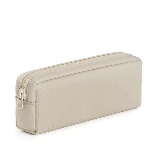 DOBMIT Big Capacity Pencil Case Pure Color Pen Pouch with Zipper Stationary Storage Bag for Adult Officers Khaki - Image 1