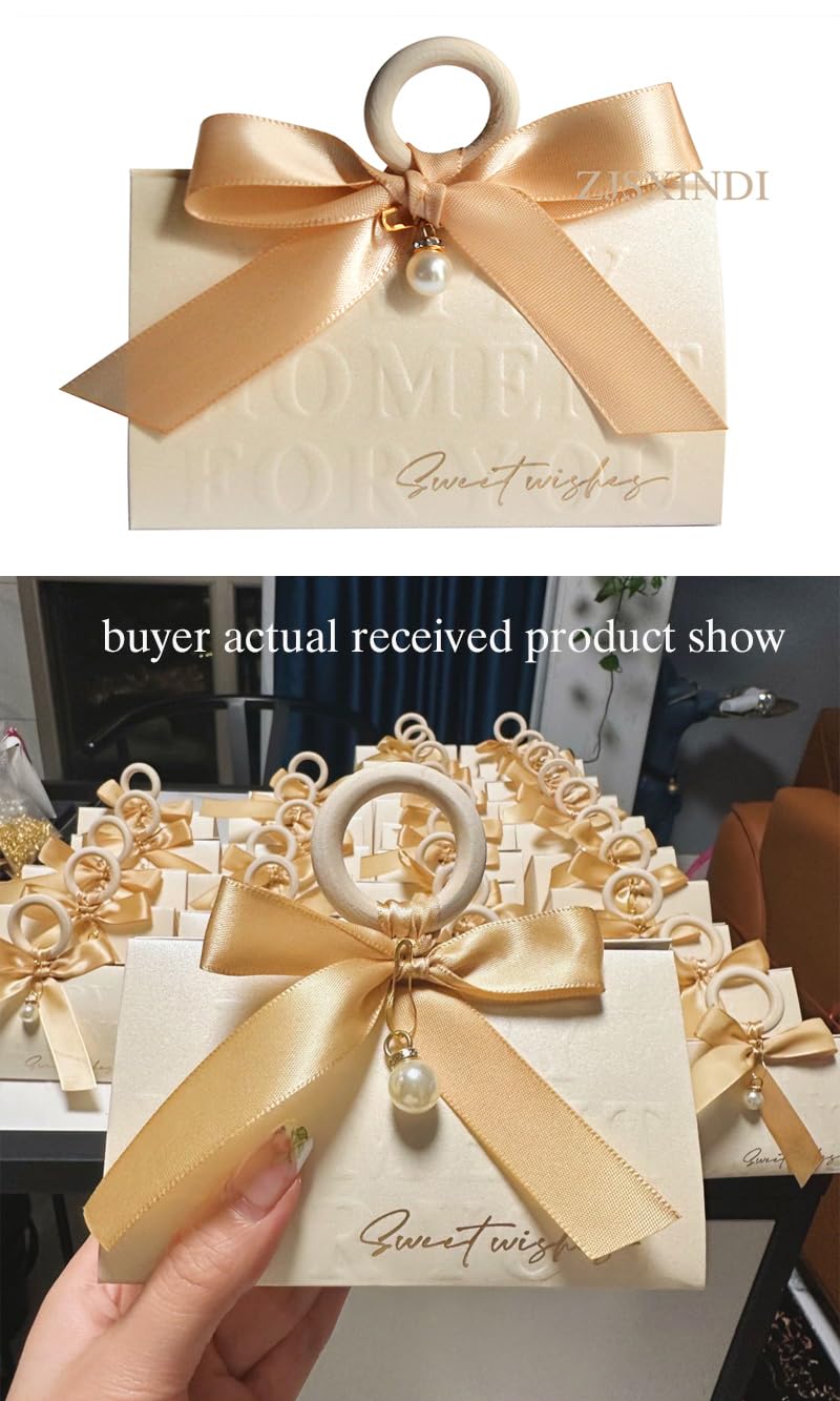 ZJSXINDI 15 Pcs Favor Boxes Gift Wrap Boxes Pale Beige Gift Box 5"x 3" For Party Favor, Weddings, Bridal Showers, Bridesmaids... Gift Wrap Boxes Bulk for Crafting (champagne ribbons) - Image 3