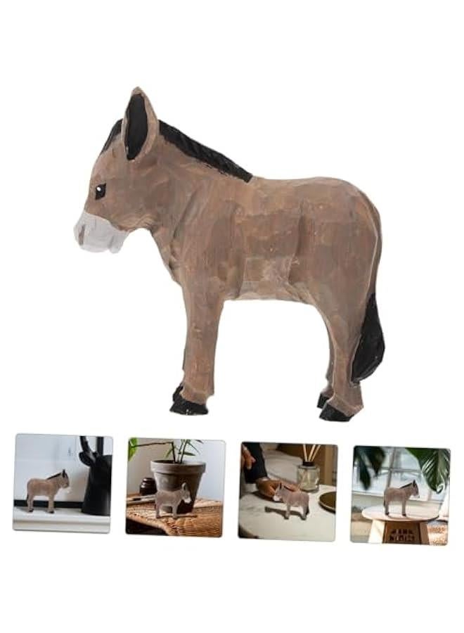 Wooden Donkey Ornaments Animal Donkey Decors Donkey Figurine Wood Ornaments Desktop Donkey Decoration Wood Crafts Woodcarving Ornament Tabletop Adornment Antique Manual