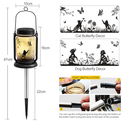 ANGMLN Cat Lover Gifts for Mom, Grandma,Women Mothers Day Birthday, Cat Solar Lanterns Butterfly Vintage Glass Hanging Mason Jar, Waterproof Fairy Garden Lights for Patio Yard Lawn Tree Decor - Image 5