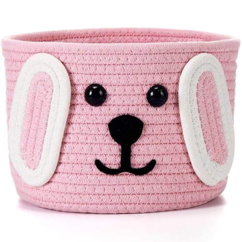 Zopeal Dog Woven Basket 79 D x 6 H Cotton Rope Toy Storage Organizer Dog Mom Gift Empty Cute Laundry Puppy Gift Animal Basket for Clothes Towels Toy Laundry Bathroom HomePinkWhite - Image 1