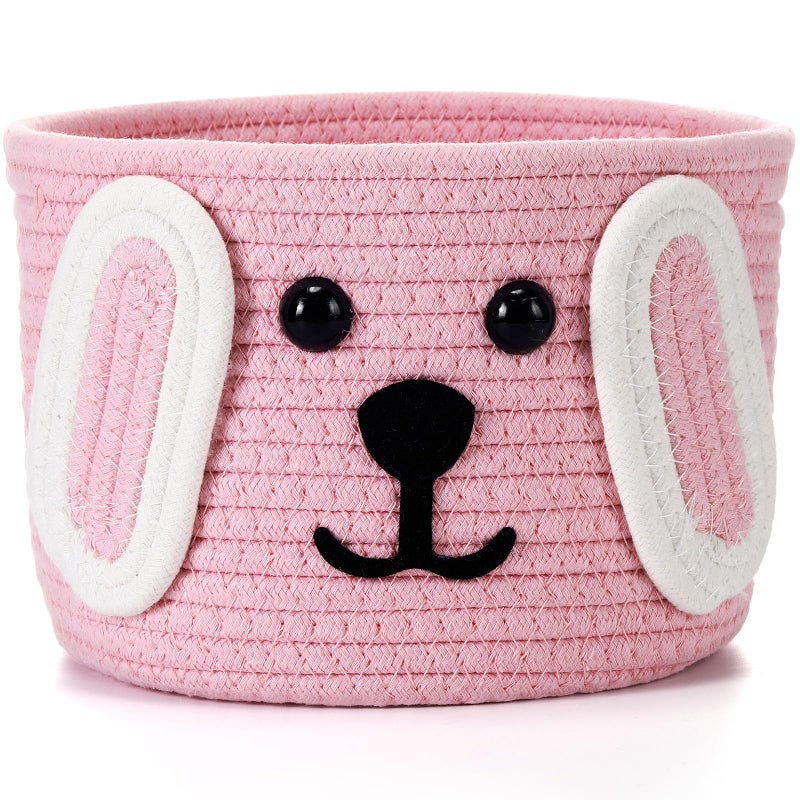 Zopeal Dog Woven Basket 79 D x 6 H Cotton Rope Toy Storage Organizer Dog Mom Gift Empty Cute Laundry Puppy Gift Animal Basket for Clothes Towels Toy Laundry Bathroom HomePinkWhite - Image 2
