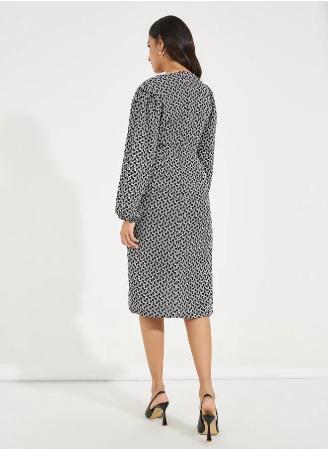 Take Two All Over Print Wrap Knee Length Dress by Styli