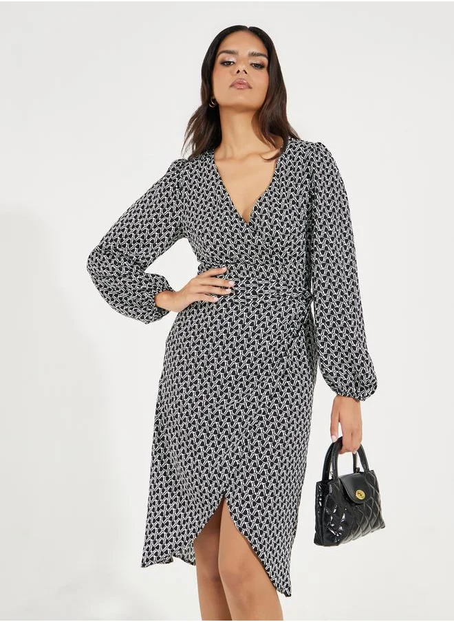 Causey All Over Print Wrap Knee Length Dress