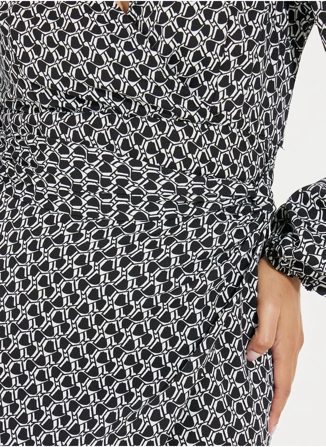 Take Two All Over Print Wrap Knee Length Dress by Styli