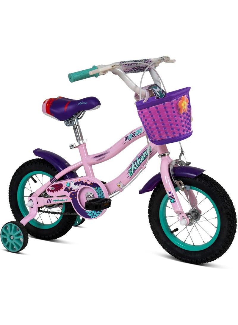 موجو Athena Girls Bike with Basket & Training Wheels 12 Inch | Pink |  Kids Single-Speed Bicycle for Ages 2-4 | Alloy Steel Frame - Image 3