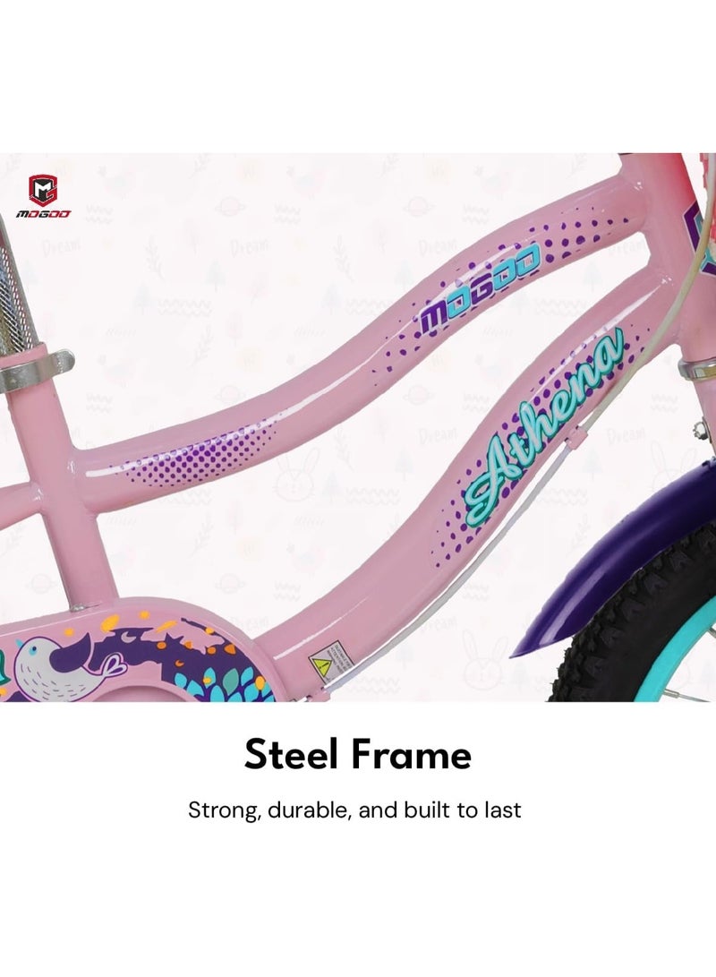 موجو Athena Girls Bike with Basket & Training Wheels 12 Inch | Pink |  Kids Single-Speed Bicycle for Ages 2-4 | Alloy Steel Frame - Image 4