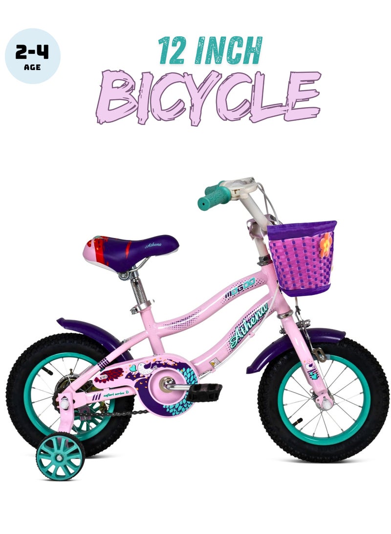 موجو Athena Girls Bike with Basket & Training Wheels 12 Inch | Pink |  Kids Single-Speed Bicycle for Ages 2-4 | Alloy Steel Frame - Image 1
