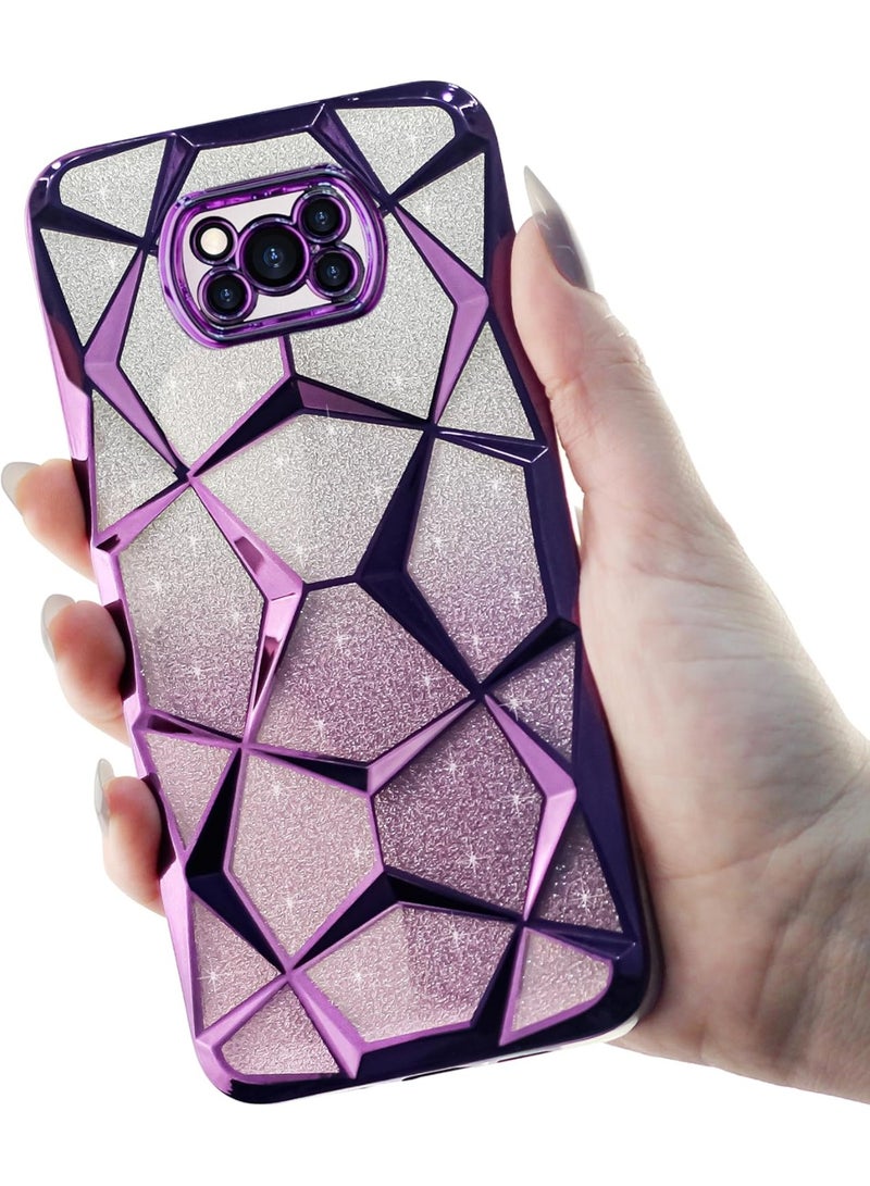 Complete with Xiaomi Poco X3 NFC/Poco X3/Poco X3 Pro Case Plating Bling Gradient Glitter Clear Cover Soft TPU Silicone Cute Camera Protection Shockproof Back for Women Girls Case - Puprle