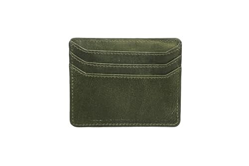 grande 3633 Genuine Leather Card Holder For Women and Men Super Slim Minimalist Small Snap Wallet Rustic Green - Image 3
