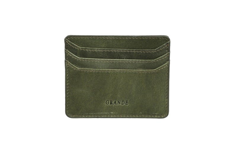 grande 3633 Genuine Leather Card Holder For Women and Men Super Slim Minimalist Small Snap Wallet Rustic Green - Image 2