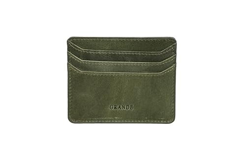 grande 3633 Genuine Leather Card Holder For Women and Men Super Slim Minimalist Small Snap Wallet Rustic Green - Image 1