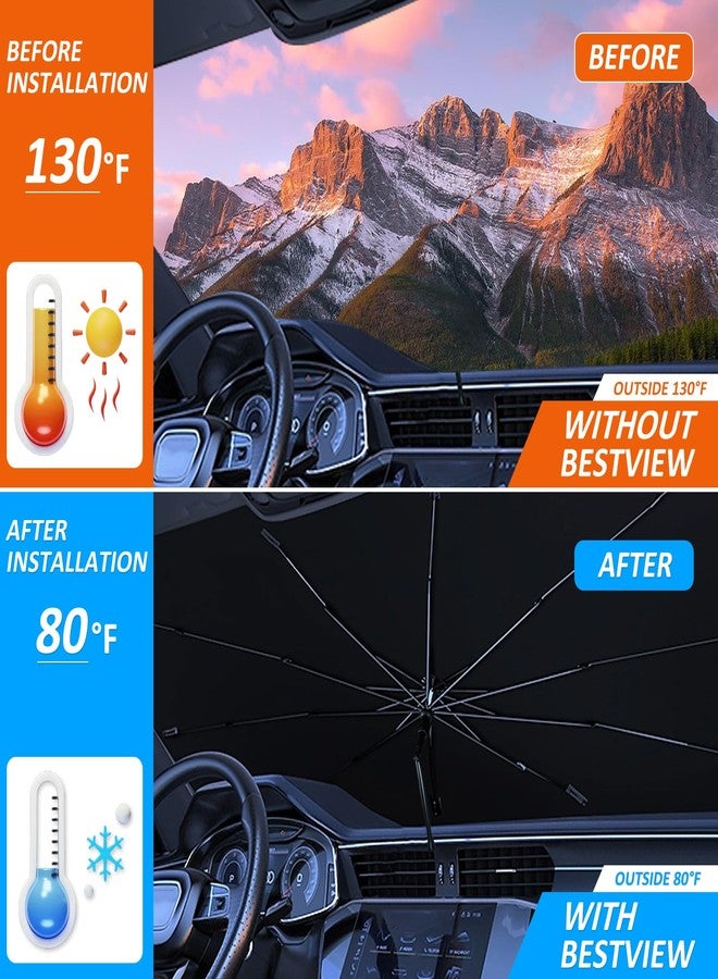 بست فيو مظلة واقية من الشمس للزجاج الأمامي من بيستفيو لسيارة تويوتا كامري موديلات 2012-2017، مصممة خصيصًا لتناسب الزجاج الأمامي، تحجب أشعة الشمس فوق البنفسجية وتحافظ على برودة سيارتك، عمود قابل للدوران 360 درجة - Image 3