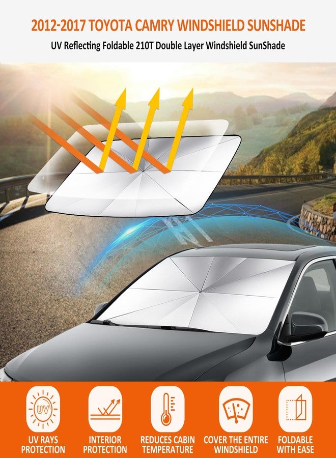 بست فيو مظلة واقية من الشمس للزجاج الأمامي من بيستفيو لسيارة تويوتا كامري موديلات 2012-2017، مصممة خصيصًا لتناسب الزجاج الأمامي، تحجب أشعة الشمس فوق البنفسجية وتحافظ على برودة سيارتك، عمود قابل للدوران 360 درجة - Image 2