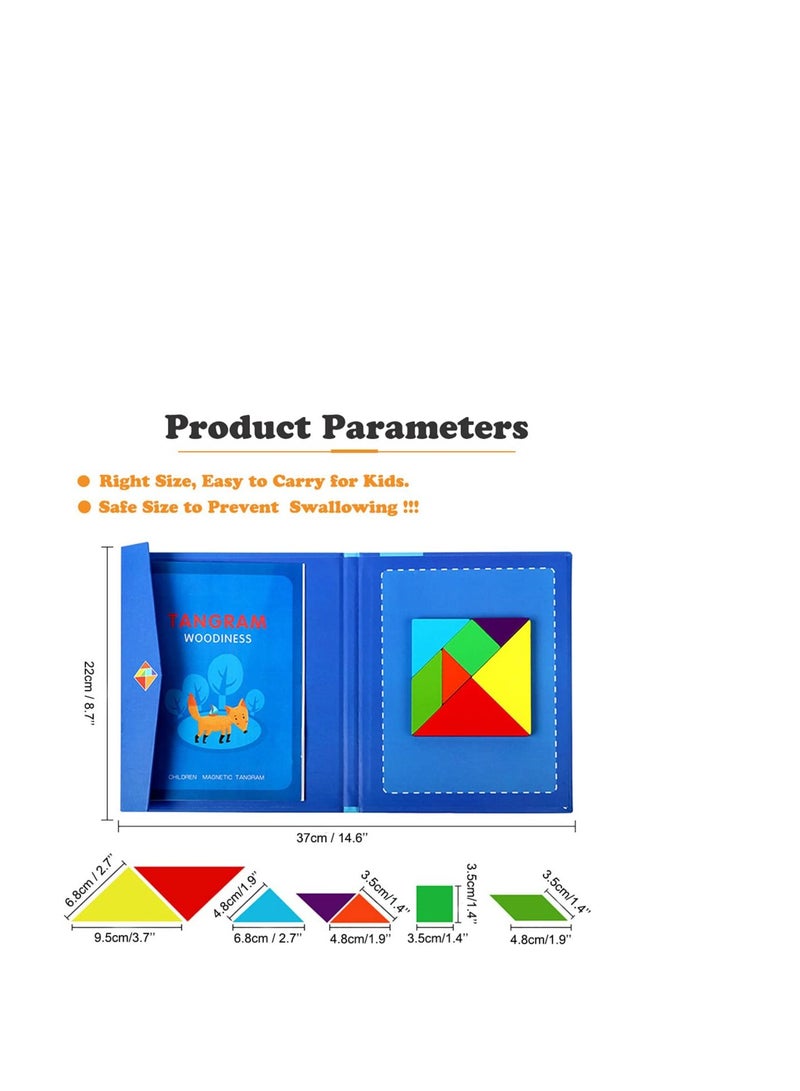 Excefore Wooden Pattern Tangram Magnetic Puzzle, Magnetic Pattern Block Book, IQ Educational Toy Gift Brain Teasers for Kid Toddlers Age 3+ Years Old - Image 4