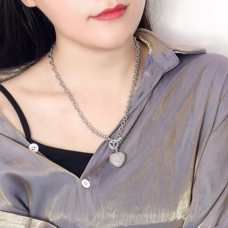 H&Beautimer Handmade in Italy - 925 Sterling Silver Necklace -Women's AAAAA CZ Zircon Heart/Lock Pendant Necklace Rolo Chain 18,20 Inch - Charm Jewelry - Birthday Gift (18 inches, Heart Pendant) - Image 3