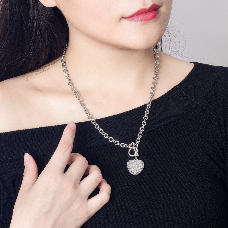H&Beautimer Handmade in Italy - 925 Sterling Silver Necklace -Women's AAAAA CZ Zircon Heart/Lock Pendant Necklace Rolo Chain 18,20 Inch - Charm Jewelry - Birthday Gift (18 inches, Heart Pendant) - Image 4